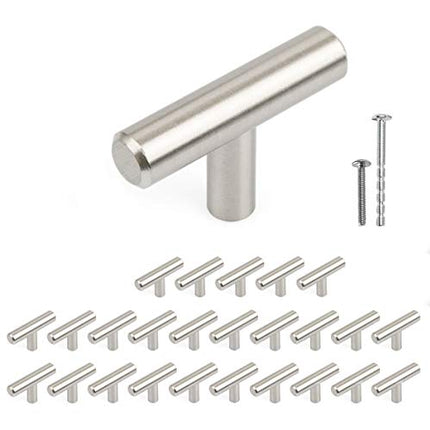 Satin Nickel Kitchen Cabinet Knobs, 25 Pack - T-Knob Drawer Pull Handle Hardware