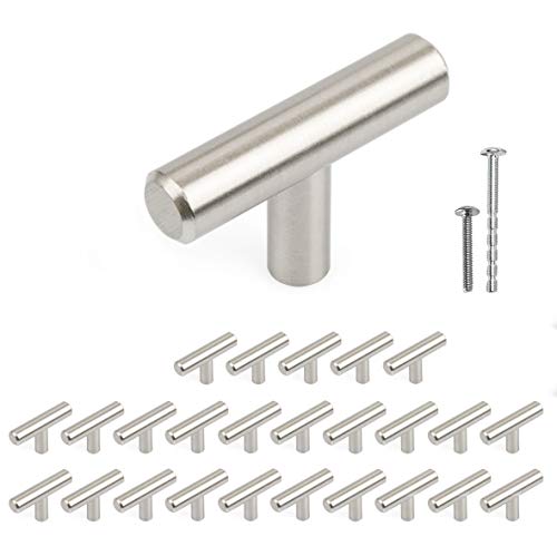 Satin Nickel Kitchen Cabinet Knobs, 25 Pack - T-Knob Drawer Pull Handle Hardware
