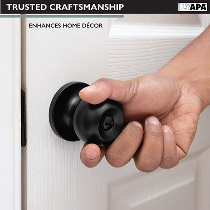 Ilyapa Privacy Door Knob for Bed/Bath - Ball, Matte Black Interior Keyless Turn Thumb Locking Round Door Handle, Matte Black, 6 Pack