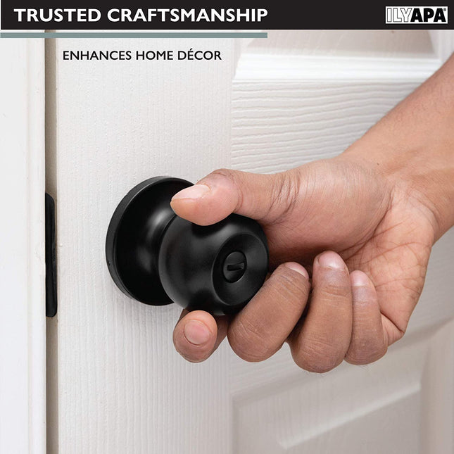 Ilyapa Privacy Door Knob for Bed/Bath - Ball, Matte Black Interior Keyless Turn Thumb Locking Round Door Handle, Matte Black, 6 Pack