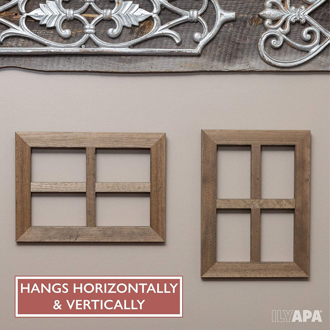 Ilyapa Window Frame Wall Decor 2 Pack - 11x15" Rustic Wood