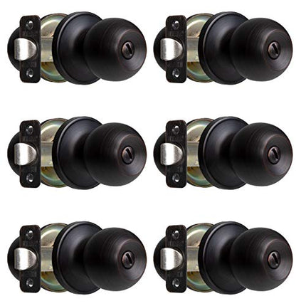 Ilyapa Privacy Door Knob for Bed/Bath - Ball, Oil Rubbed Bronze Interior Keyless Turn Thumb Locking Round Door Handle, Oil Rubbed Bronze, 6 Pack