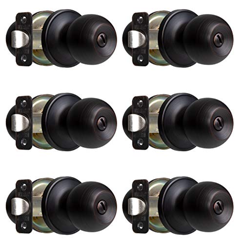 Ilyapa Privacy Door Knob for Bed/Bath - Ball, Oil Rubbed Bronze Interior Keyless Turn Thumb Locking Round Door Handle, Oil Rubbed Bronze, 6 Pack