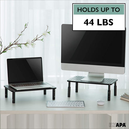 Adjustable Mesh Monitor Stand 2 Pack - Height Adjustable Vented Metal Desktop Risers for Computer Monitors, Laptop, Printer, TV & More