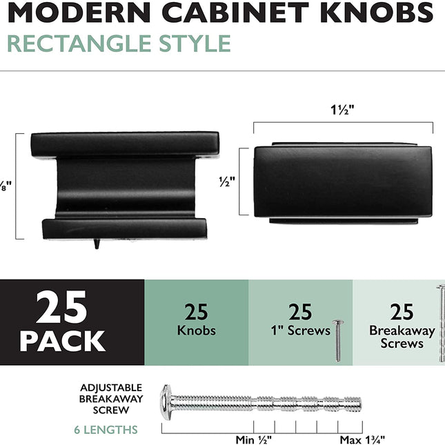 Ilyapa Flat Black Kitchen Cabinet Knobs - Rectangle Drawer Handles - 10 Pack of Kitchen Cabinet Hardware
