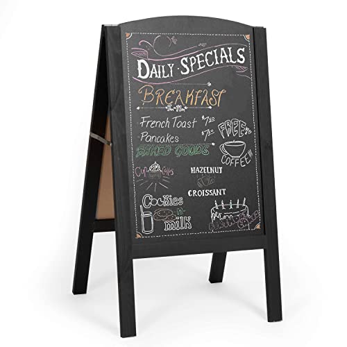 Ilyapa A-Frame Chalkboard Sidewalk Sign - Rounded Top Folding Standing Sandwich Sign for Restaurant, Office, Weddings - Black, 18 x 31.5"