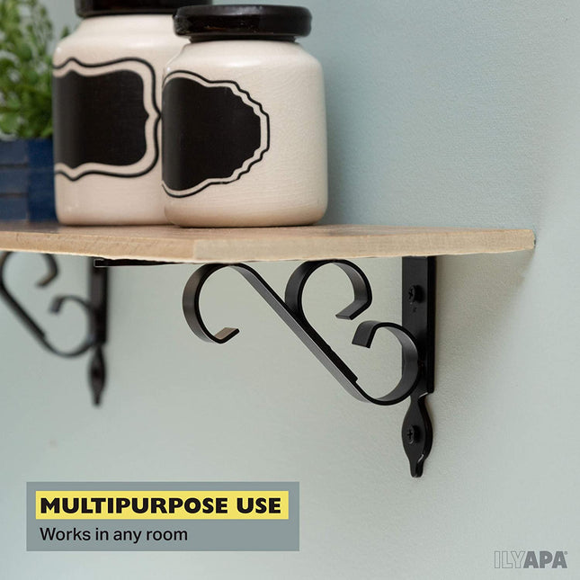 Heavy Duty Floating Shelf Brackets, 4 Pack - 4x6 Inch Decorative Metal Shelf Holders for Wall Mount Shelves