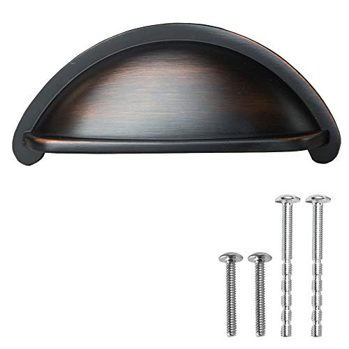 Oil Rubbed Bronze Kitchen Cabinet Pulls - 3 Inch Hole Center Bin Cup Drawer Handles - 10 Pack of Kitchen Cabinet Hardware