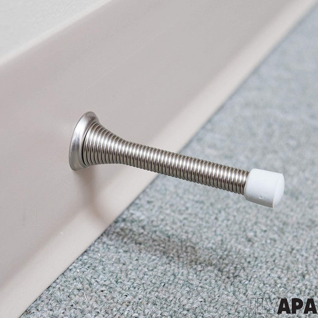 10 Pack of Satin Nickel Spring Door Stops - 3 1/4 Inch Heavy Duty Door Stop - Traditional Spring Door Stop Satin Nickel w/Rubber Bumper