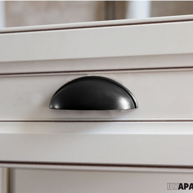 Black Kitchen Cabinet Pulls - 3 Inch Hole Center Bin Cup Drawer Handles - 5 Pack of Kitchen Cabinet Hardware
