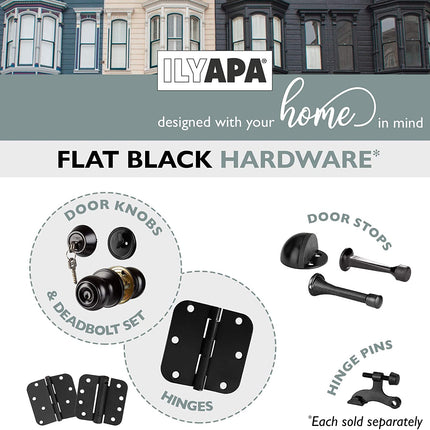 Entry Door Knob and Deadbolt Lock Set, 3 Pack - Black Colonial Design