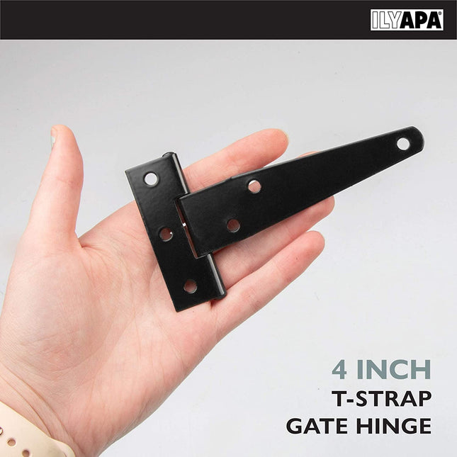 Ilyapa Heavy Duty Gate Hinges, 6 Pack - 4 Inch Outdoor T Strap Hinges for Barn Door, Shed or Wooden Fences