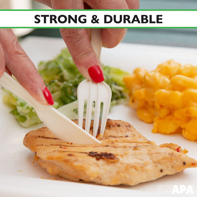 250 Compostable Knives - Heavyweight Biodegradable Knife Set - Bulk Disposable Cutlery for Party or Wedding