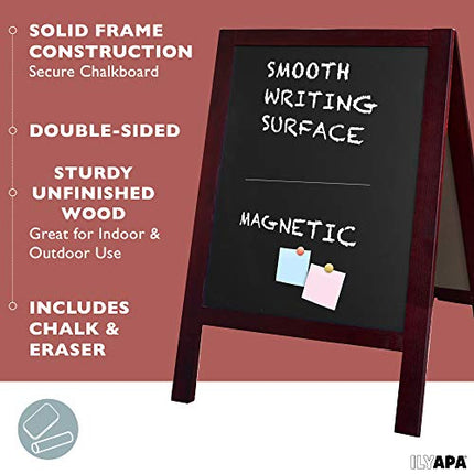 Wooden A-Frame Sign with Eraser & Chalk - Magnetic Sidewalk Chalkboard - Sturdy Freestanding Sandwich Board Menu Display for Restaurant, Business or Wedding