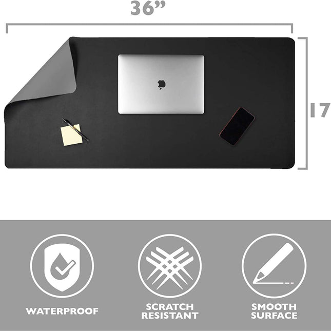 Office Desk Mat, Double Sided Gray & Black - 36 x 17 Inch Leather Style Computer Pad for Desk