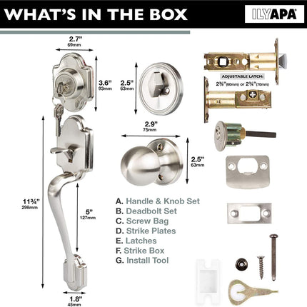 Traditional Style Front Door Exterior Handleset - Elegant Lock Set Handle Hardware with Single Cylinder Deadbolt Lock and Knob - Classic Satin Nickel Finish
