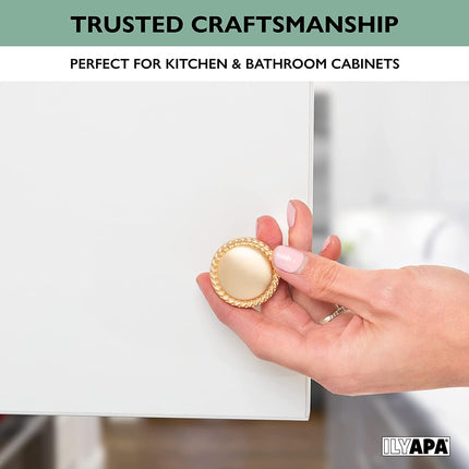Ilyapa Brushed Gold Kitchen Cabinet Knobs - Round Braided Drawer Handles - 25 Pack of Kitchen Cabinet Hardware