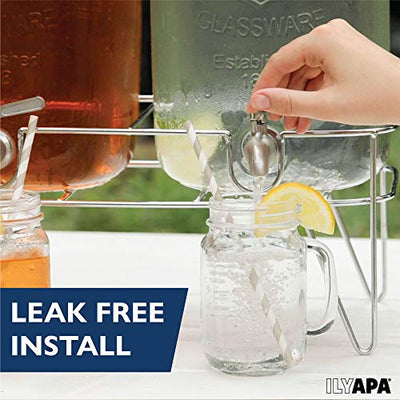 2 Pack of Outdoor Glass Beverage Dispensers with Sturdy Metal Bases & Stainless Steel Spigots - 2 Gallon Drink Dispensers for Lemonade, Tea, Cold Water & More