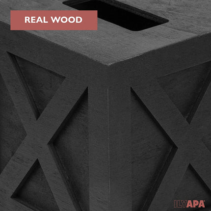 Ilyapa Wood Tissue Box Cover Farmhouse X Patterned- Rustic Farmhouse Black Wood