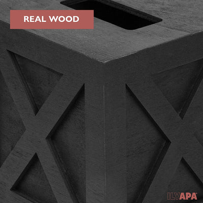 Ilyapa Wood Tissue Box Cover Farmhouse X Patterned- Rustic Farmhouse Black Wood