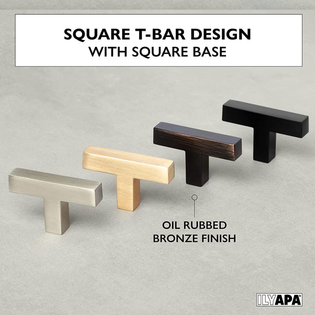 Oil Rubbed Bronze Kitchen Cabinet Knobs, 10 Pack - Modern Square T-Knob Drawer Pull Handle Hardware