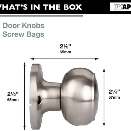 Decorative Non-Turning Dummy Door Knob Handles - Improved Satin Nickel Finish - (6 Pack)