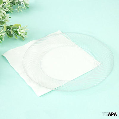 100 Premium Disposable Clear Plastic Plates - 10 Inch Fancy