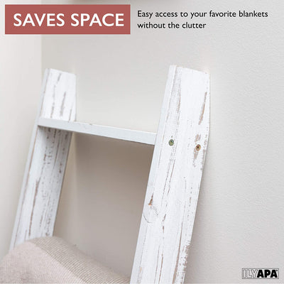 Ilyapa Blanket Ladder for The Living Room - Rustic Decorative Quilt Ladder, White Weathered Wood