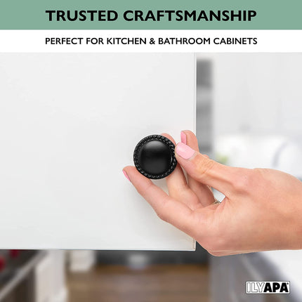 Ilyapa Flat Black Kitchen Cabinet Knobs - Round Braided Drawer Handles - 25 Pack of Kitchen Cabinet Hardware