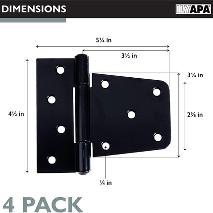 Ilyapa Heavy Duty Shed Door Hinges, 4 Pack - Black Cold Rolled Steel Square Hinges for Gate, Barn or Storage Shed