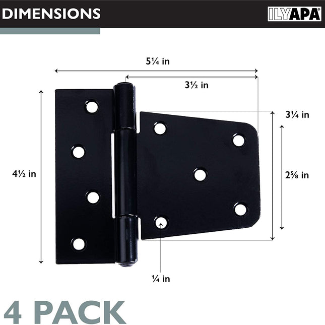 Ilyapa Heavy Duty Shed Door Hinges, 4 Pack - Black Cold Rolled Steel Square Hinges for Gate, Barn or Storage Shed