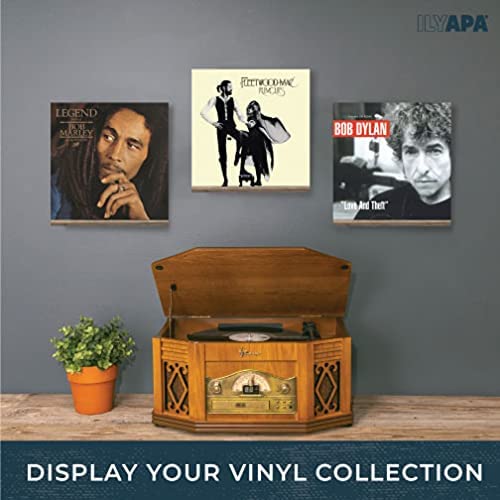 Ilyapa Record Display Wall Mounted Shelf, 10 Pack - Barnwood Wooden Record Holder with Mounting Hardware