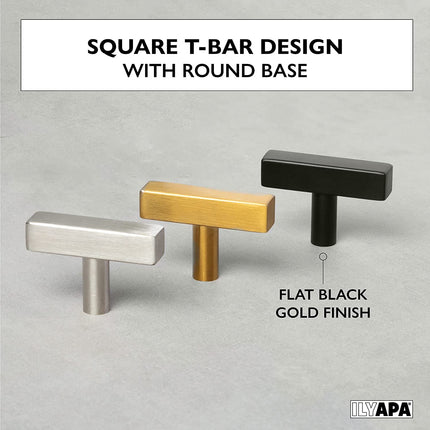 Black Kitchen Cabinet Knobs, 10 Pack - Square T-Knob Drawer Pull Handle Hardware