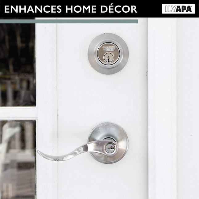 Entry Door Handle and Deadbolt Lock Set, 3 Pack - Satin Nickel Lever