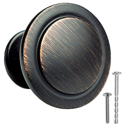 Oil Rubbed Bronze Kitchen Cabinet Knobs - 1 1/4 Inch Round Drawer Handles - 10 Pack of Kitchen Cabinet Hardware