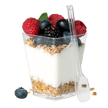 100 Mini Plastic Dessert Cups with Spoons - 5 oz Dessert Shooters