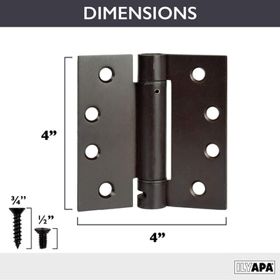 2 Pack of Self Closing Door Hinges Oil Rubbed Bronze - 4 x 4 Inch Square Interior Hinges for Doors