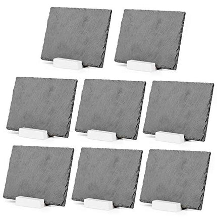 Mini Chalkboard Signs for Tables, 8 Pack - Rustic 5x6 Inch Small Slate Tabletop Chalk Boards with White Wood Stands Set