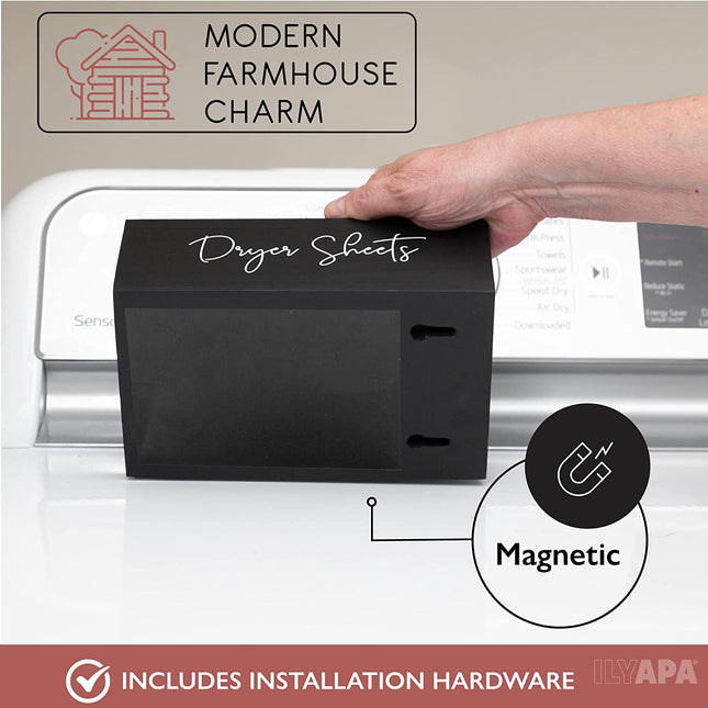 Ilyapa Dryer Sheet Dispenser-Black Magnetic Dryer Sheet Storage for Laundry