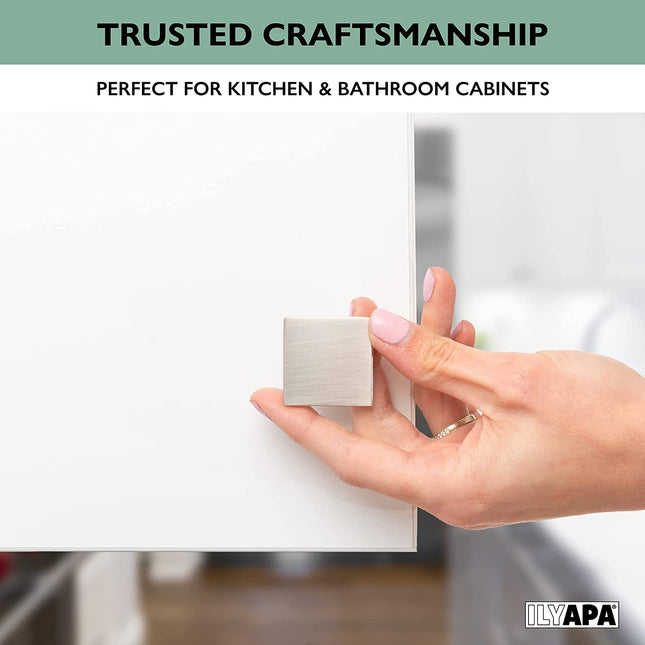 Ilyapa Satin Nickel Kitchen Cabinet Knobs - Square Drawer Handles - 25 Pack of Kitchen Cabinet Hardware