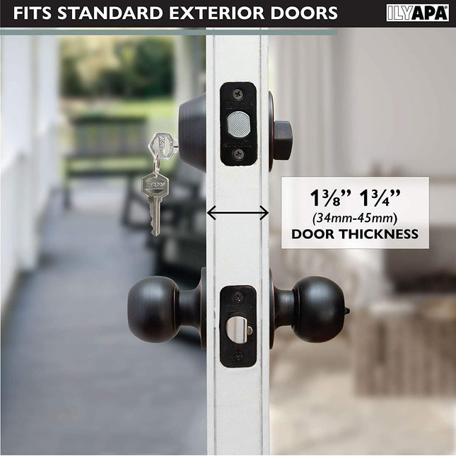 Ilyapa Entry Knob with Deadbolt Set - Ball, Matte Black 3 Pack