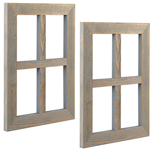 Ilyapa Window Frame Wall Decor 2 Pack - 11x15" Rustic Gray Wood