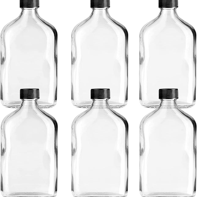 Ilyapa Ilyapa 375 ml Glass Flask Bottle - 6 Pack Liquor Pocket Flask with Plastic Top, Sauce, Oil, Syrup Bottle