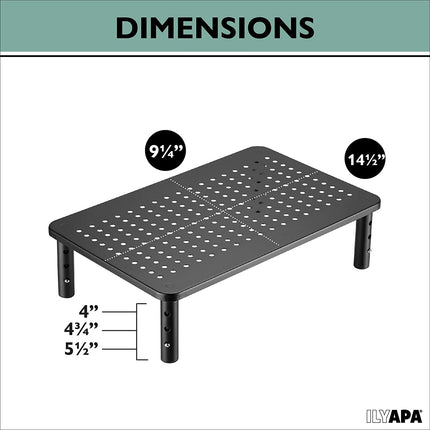 Adjustable Mesh Monitor Stand 2 Pack - Height Adjustable Vented Metal Desktop Risers for Computer Monitors, Laptop, Printer, TV & More