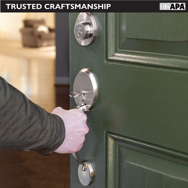 Ilyapa Front Entry Door Handle Set with Deadbolt - Classic, Satin Nickel