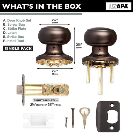 Interior Passage Door Knob - Keyless Hall and Closet Lockset - Oil Rubbed Bronze Finish