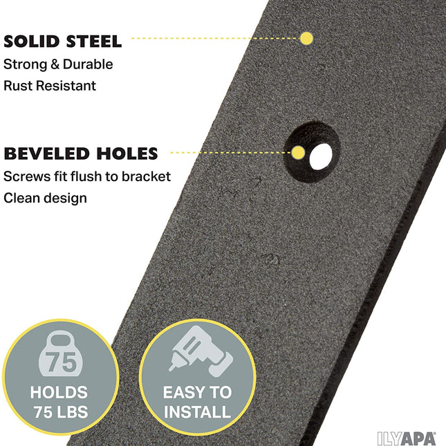 Heavy Duty Steel Concealed Floating Shelf Brackets 4 Pack of 8 Inch Blind Shelf Supports with 1.5" x 2" Square Base - Farmhouse Rustic Iron Finish Industrial Metal Shelf Holders, Hidden Shelf Brackets