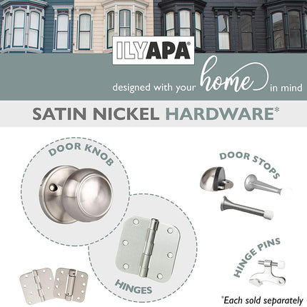 Decorative Non-Turning Dummy Door Knob Handles - Improved Satin Nickel Finish - (6 Pack)