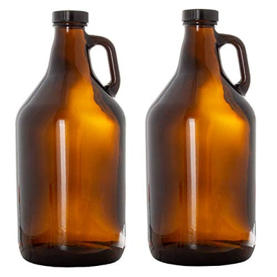 Glass Growlers for Beer, 2 Pack - 64 oz Growler Set with Lids - Great for Home Brewing, Kombucha & More