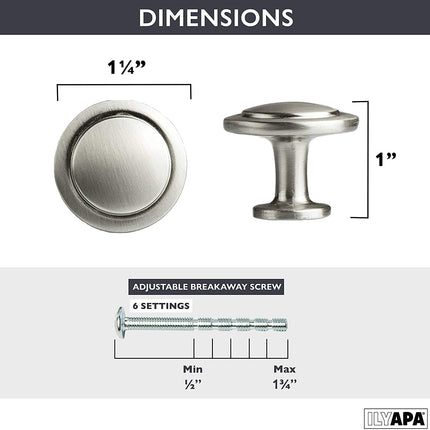 Satin Nickel Kitchen Cabinet Knobs - 1 1/4 Inch Round Drawer Handles - 10 Pack of Kitchen Cabinet Hardware